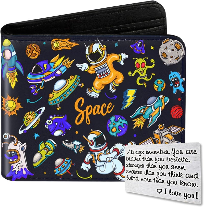 Qoibraze Kids Wallet for Boys Teen, Cool Boy Wallet for Kids Age 6-8 9-12 12-14, Funny Bifold Leather Purse, Small Wallets with Coin Pocket for Childrens Birthday Christmas Gifts - Image 1